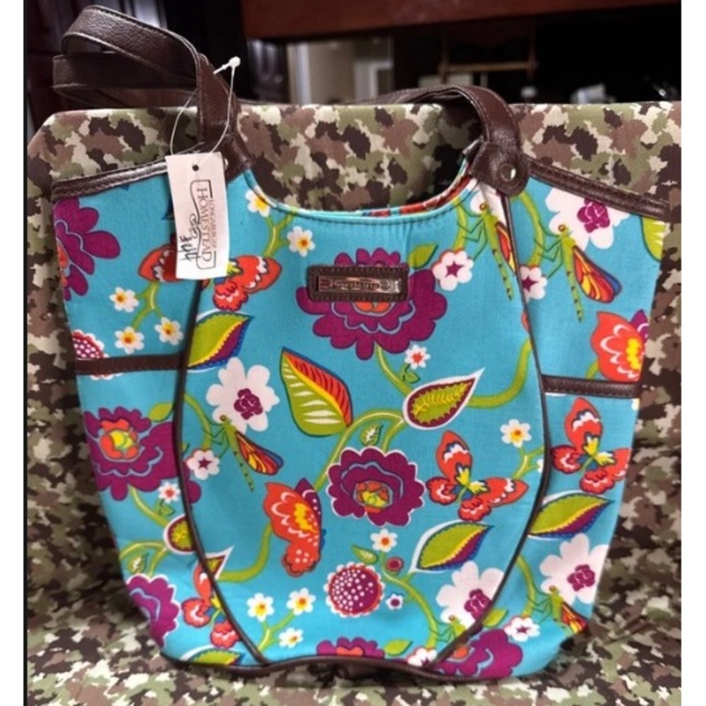 Longaberger Tote Bag Floral Butterfly Canvas NWT Large Summer Lovin Shoulder Bag